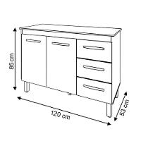 Balcao Com Tampo 120cm 9110x9300 Branco Preto Mobbs Branco Preto - 7