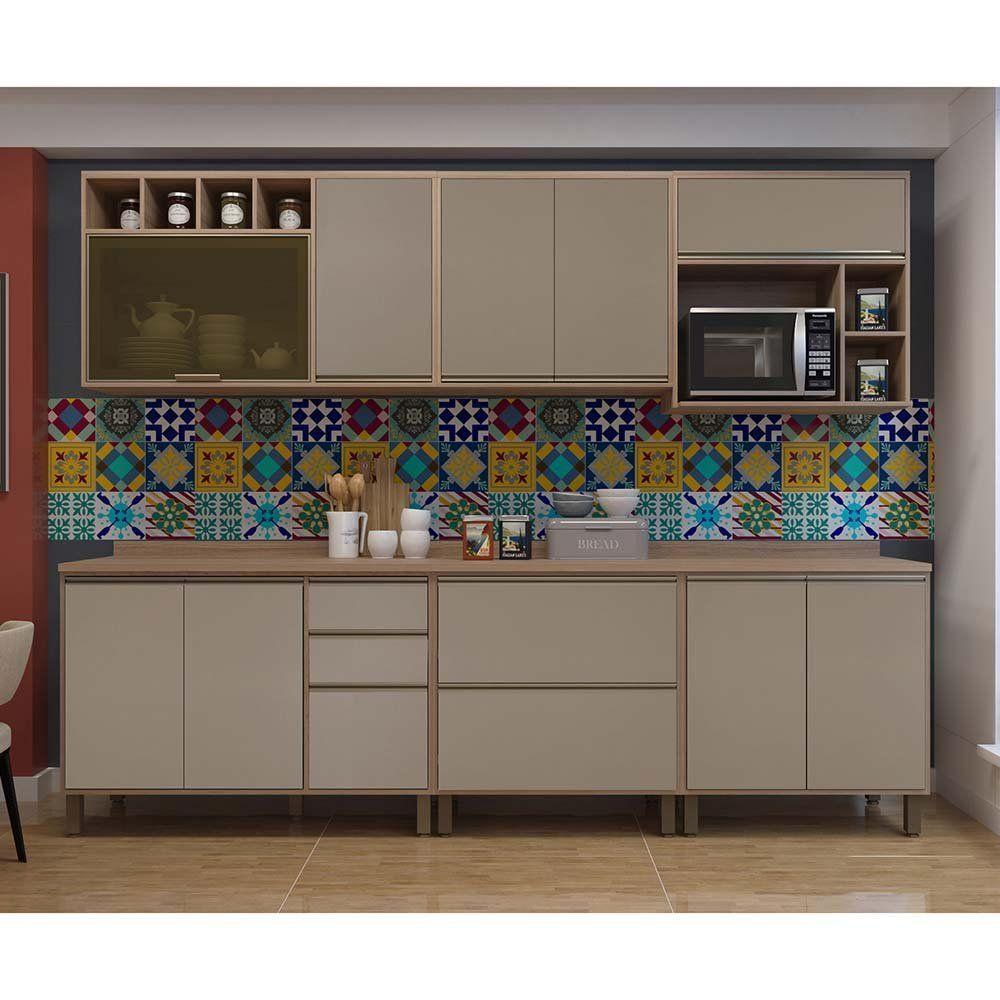 Cozinha 7 Pçs Armário, Balcão E Nicho Mel Vanilla Com Graff - 2