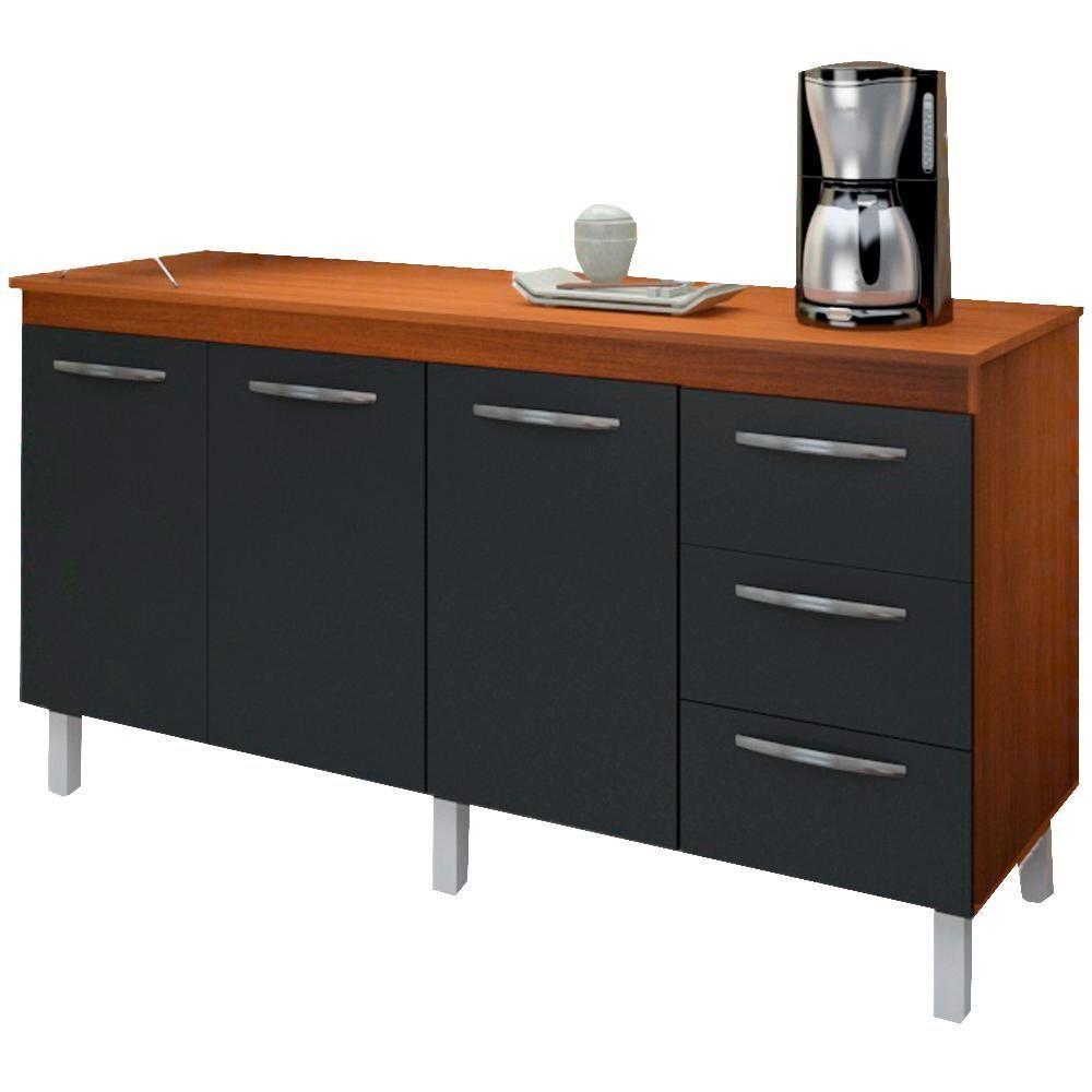 Balcao Com Tampo 150cm 9130x9310 Savana Preto Mobbs Savana Preto - 1