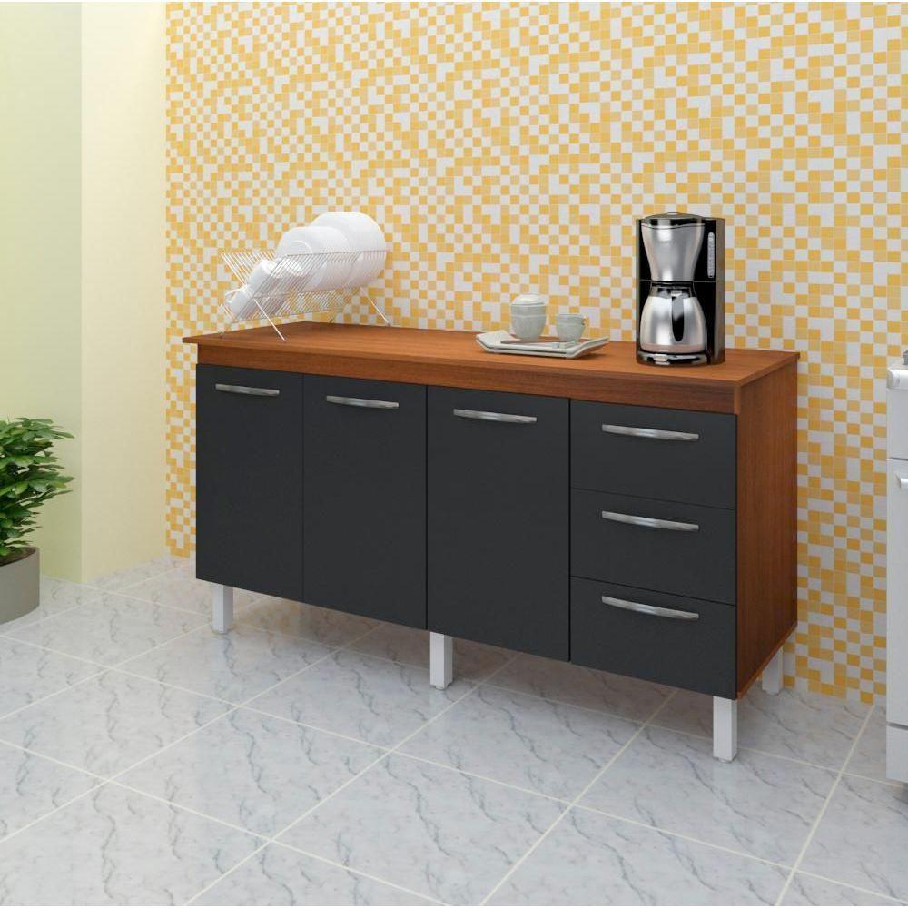 Balcao Com Tampo 150cm 9130x9310 Savana Preto Mobbs Savana Preto - 2