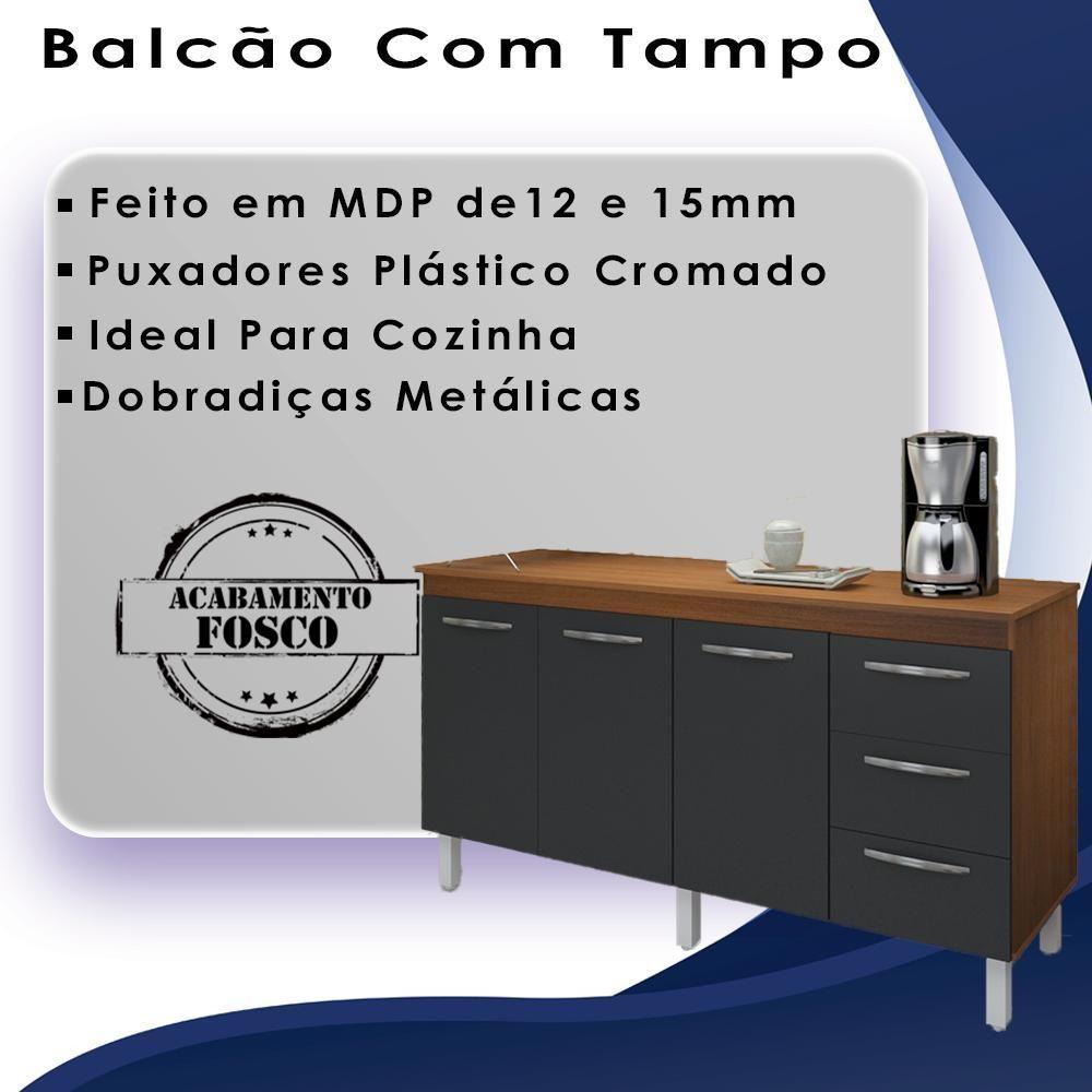 Balcao Com Tampo 150cm 9130x9310 Savana Preto Mobbs Savana Preto - 4