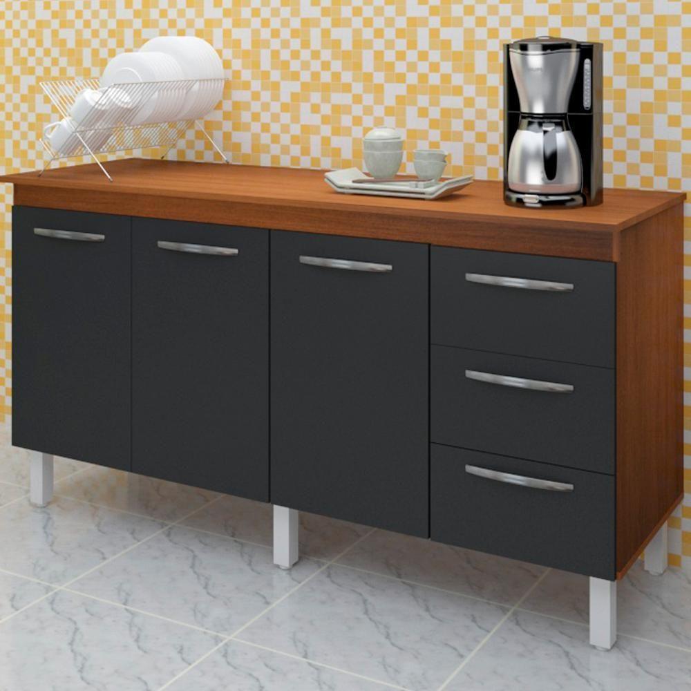 Balcao Com Tampo 150cm 9130x9310 Savana Preto Mobbs Savana Preto - 7