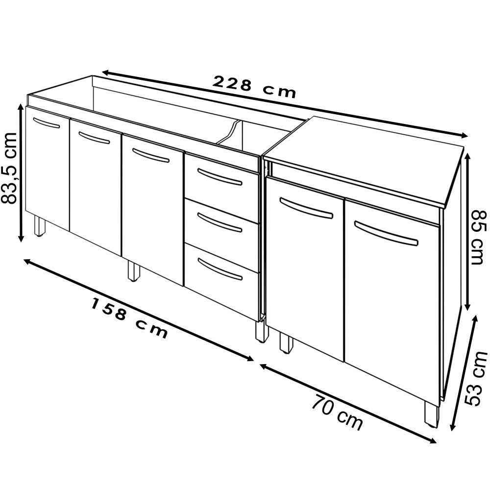 Balcao Pia 160cm E Multiuso 2 Portas 70cm Branco Mobbs Branco - 6
