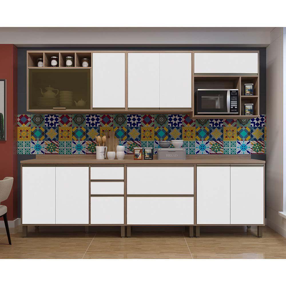 Cozinha 7 Pçs Armário, Balcão E Nicho Mel Vanilla C/Branco - 1