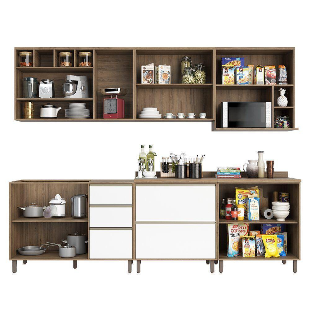 Cozinha 7 Pçs Armário, Balcão E Nicho Mel Vanilla C/Branco - 10