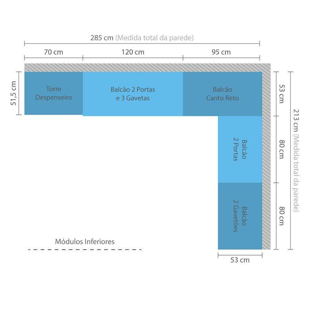 Cozinha 10 Pçs Com Armário E Balcão Mel Luciane Móveis - 10