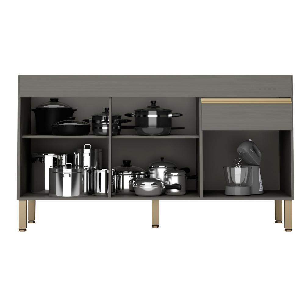 Balcão De Pia 150 Cm 3 Portas E 1 Gaveta S/Tampo Cinza - 2