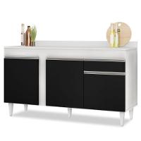 Balcão Gabinete Para Pia Com Tampo 150cm 3 Portas 1 Gaveta Dakota Branco/preto - Lumil - 1