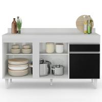 Balcão Gabinete Para Pia Com Tampo 150cm 3 Portas 1 Gaveta Dakota Branco/preto - Lumil - 6