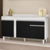 Balcão Gabinete Para Pia Com Tampo 150cm 3 Portas 1 Gaveta Dakota Branco/preto - Lumil - 7