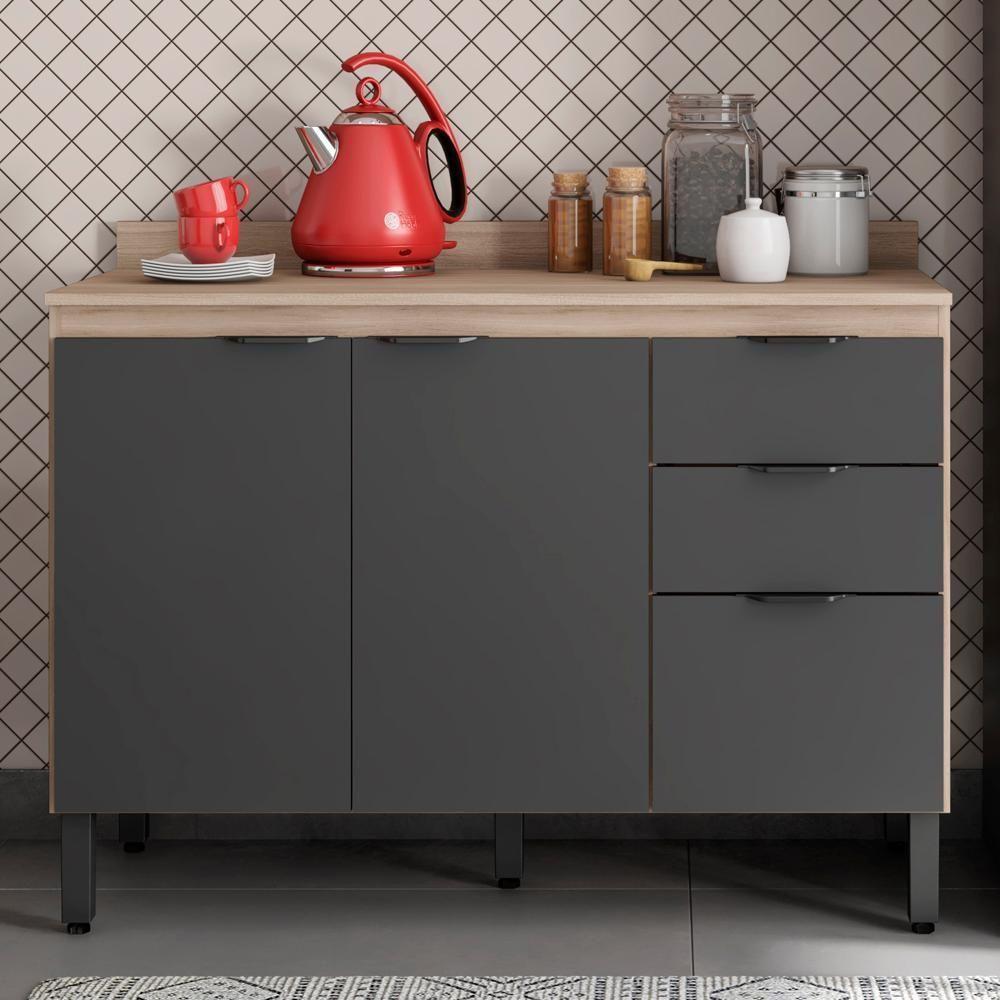 Balcao 3 Pts 2 Gv Com Tampo 120Cm 93241 Avena Grafito - 2