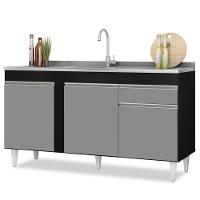 Balcão Gabinete Com Pia Inox 150cm 3 Portas 1 Gaveta Dakota Preto/cinza - Lumil - 1