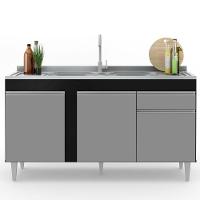 Balcão Gabinete Com Pia Inox 150cm 3 Portas 1 Gaveta Dakota Preto/cinza - Lumil - 3
