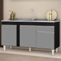 Balcão Gabinete Com Pia Inox 150cm 3 Portas 1 Gaveta Dakota Preto/cinza - Lumil - 10
