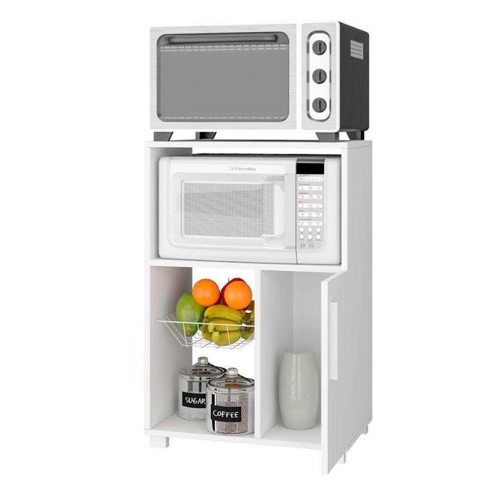 Balcão Fruteira Em Mdp Com 1 Porta E 1 Cesto De Metal Brv Móveis Branco - 1