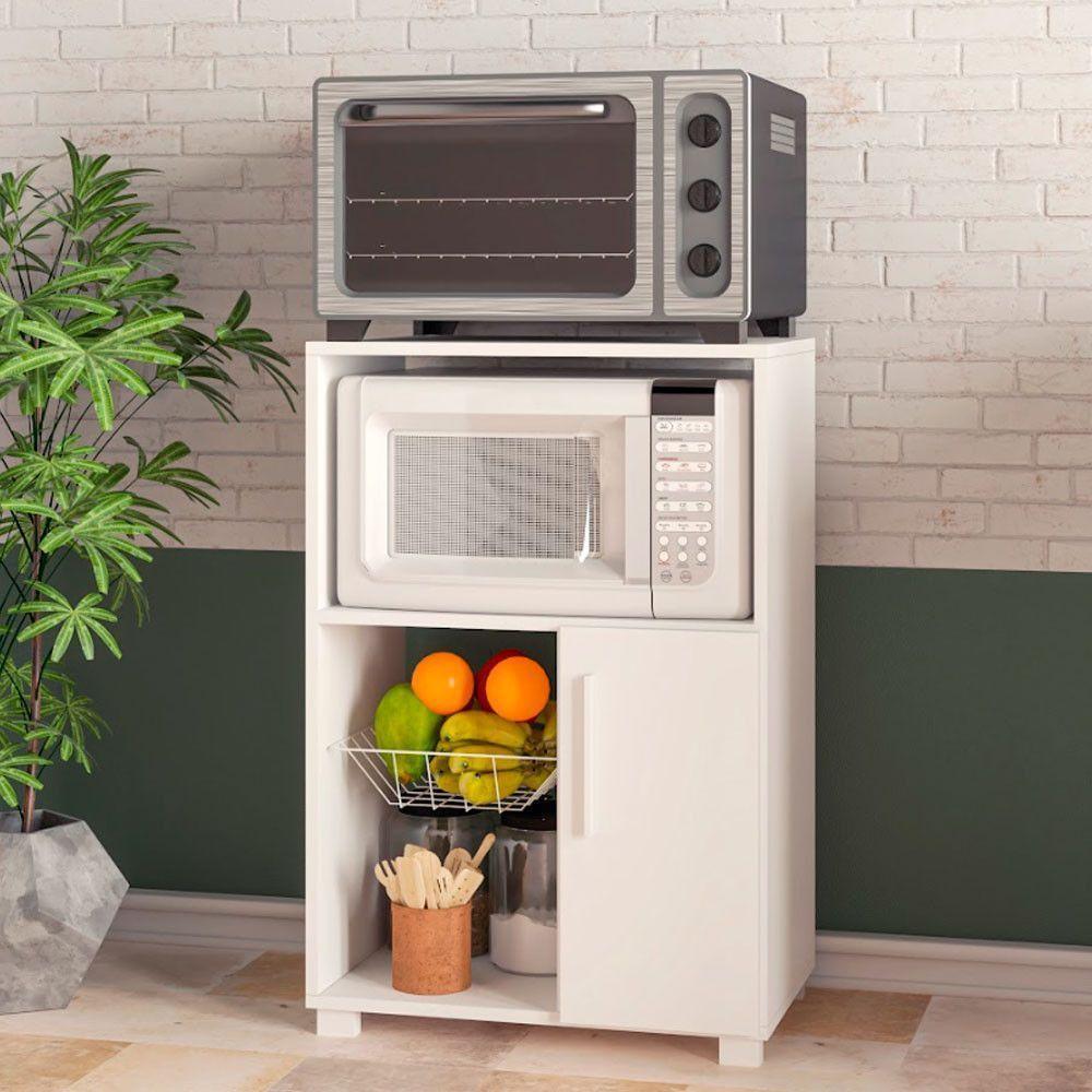 Balcão Fruteira Em Mdp Com 1 Porta E 1 Cesto De Metal Brv Móveis Branco - 3