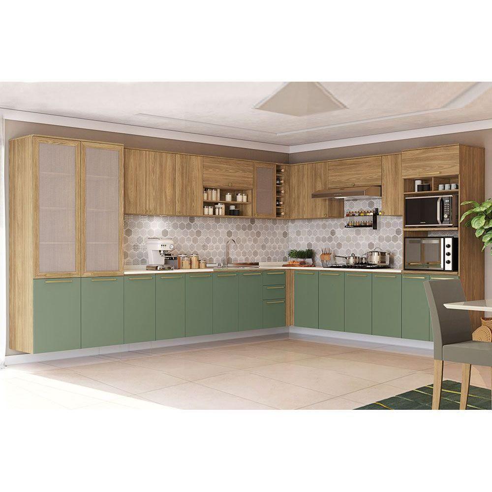 Balcão de Cozinha Modulado Botanic M621 c/ 1 Porta Nogueira/Verde Oliva - Kappesberg - 3