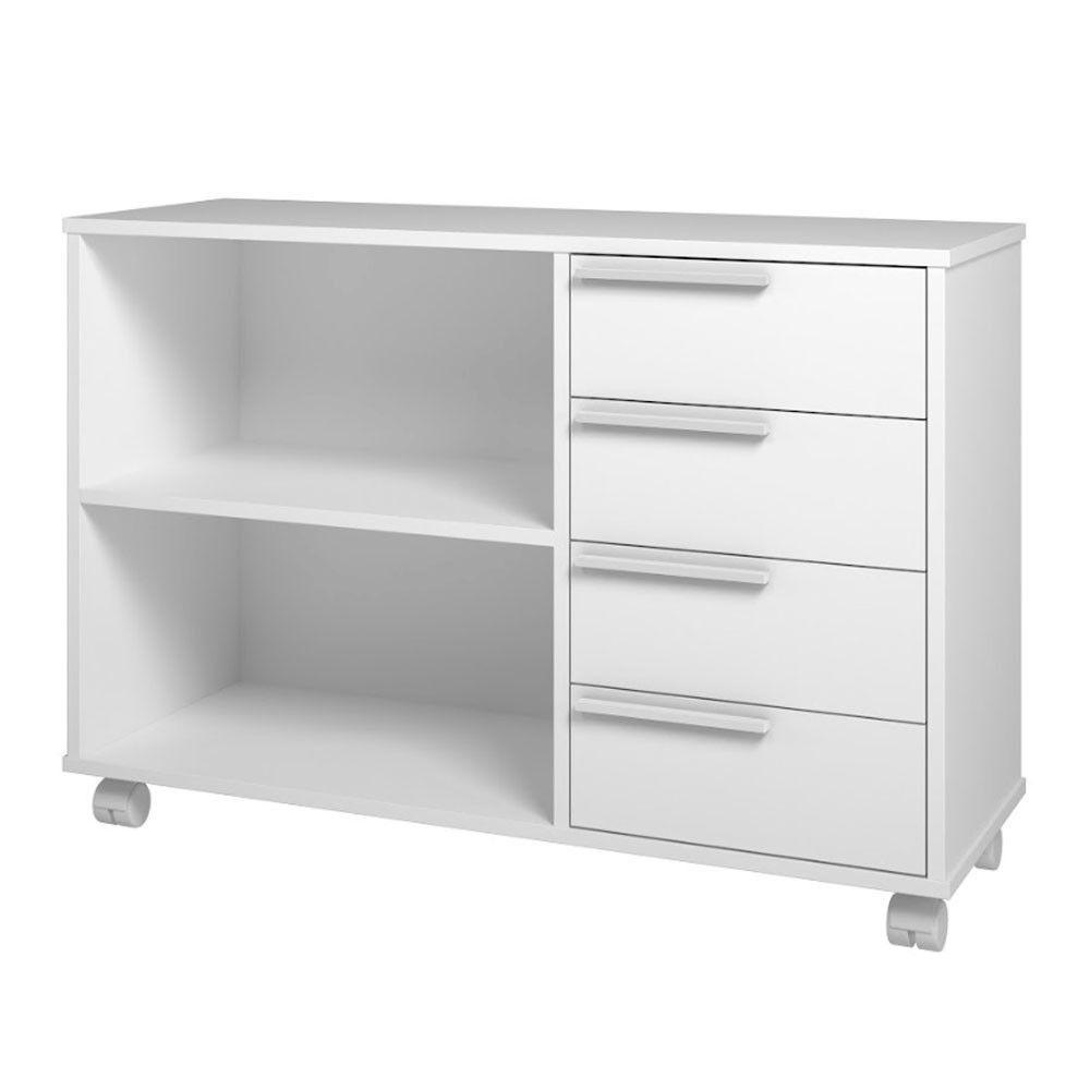 Balcão Em Mdp Com 1 Prateleira 4 Gavetas E 4 Pés Com Rodízio Brv Móveis Branco - 1