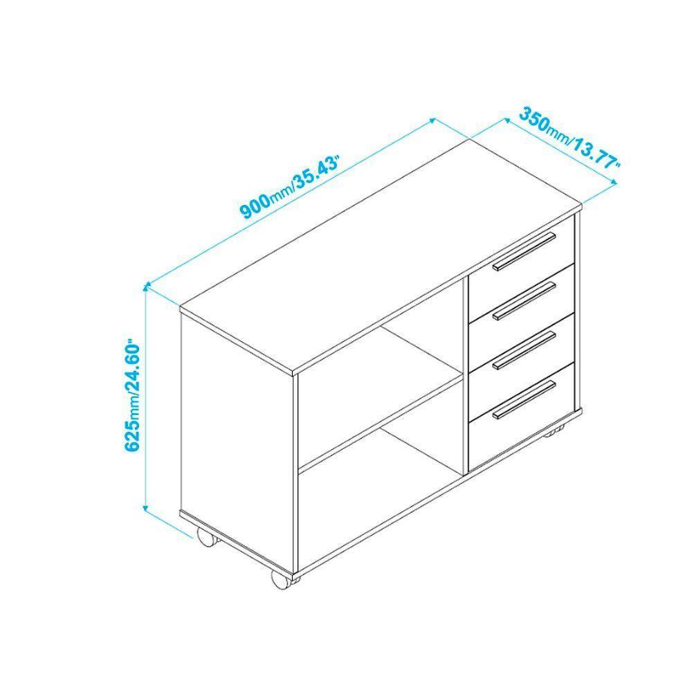 Balcão Em Mdp Com 1 Prateleira 4 Gavetas E 4 Pés Com Rodízio Brv Móveis Branco - 4