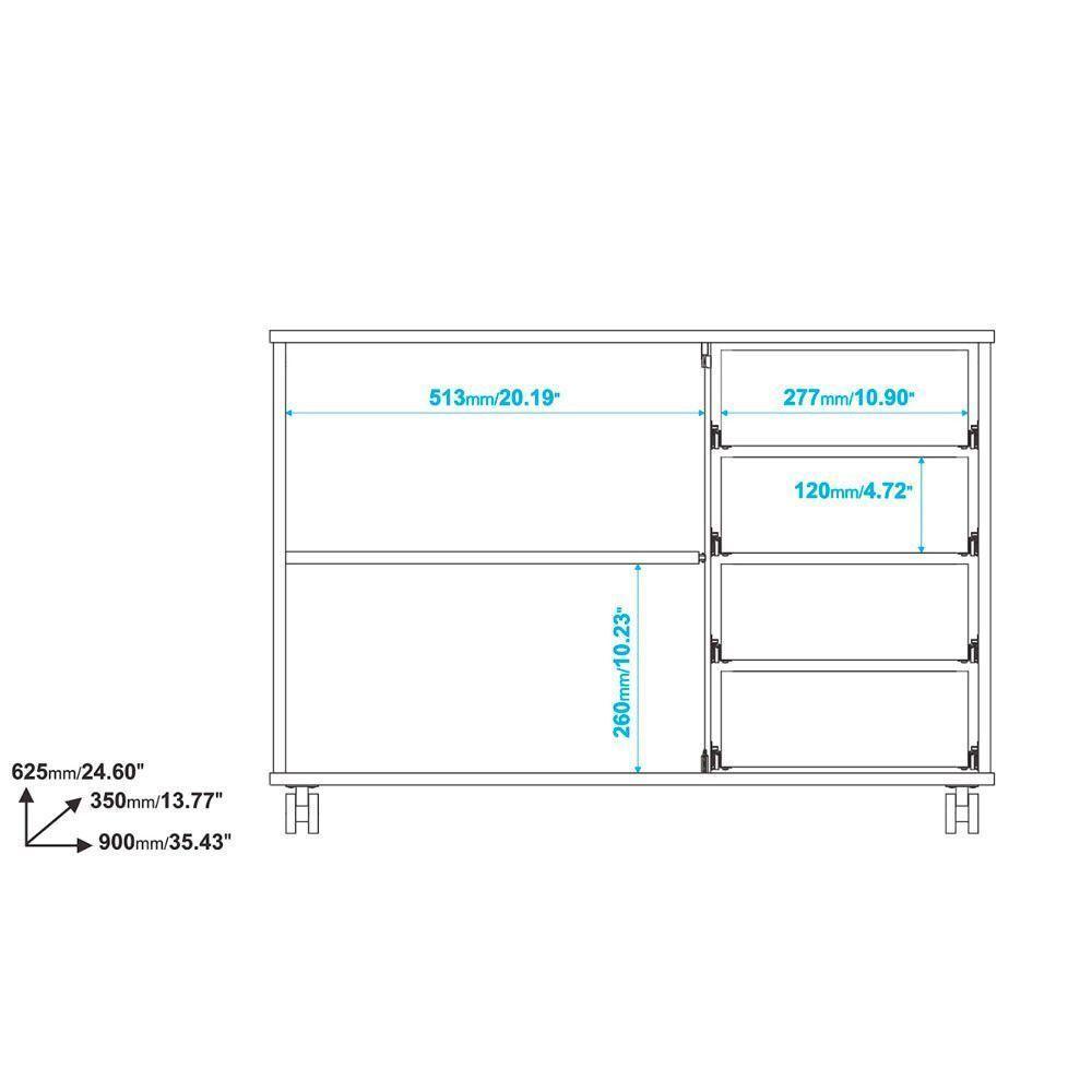 Balcão Em Mdp Com 1 Prateleira 4 Gavetas E 4 Pés Com Rodízio Brv Móveis Branco - 5