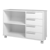 Balcão Em Mdp Com 1 Prateleira 4 Gavetas E 4 Pés Com Rodízio Brv Móveis Branco - 1