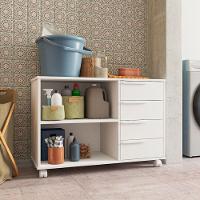 Balcão Em Mdp Com 1 Prateleira 4 Gavetas E 4 Pés Com Rodízio Brv Móveis Branco - 2