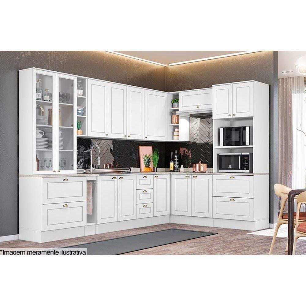 Balcão de Cozinha Modulado  Americana 2 Portas e 3 Gavetas c/Tampo Branco - Henn - 3