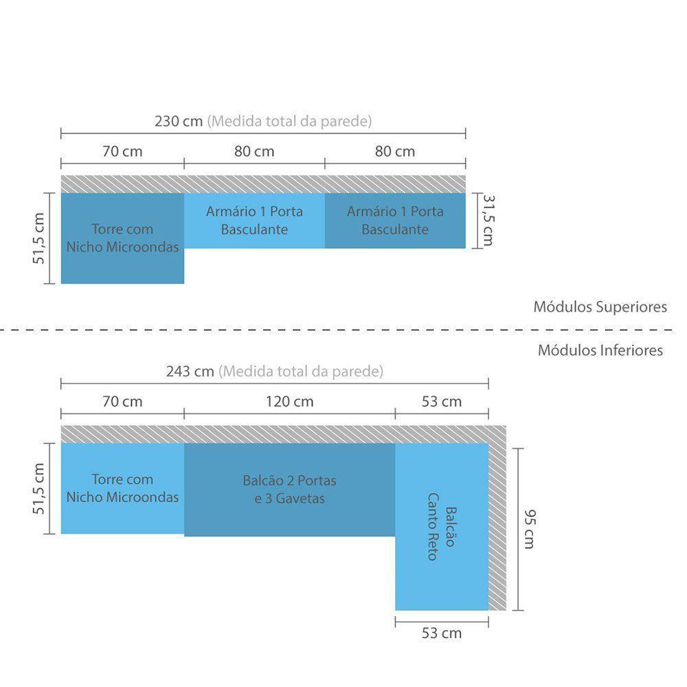 Cozinha 5 Pçs C/Armário Balcões Mel Vanilla C/Branco - 5