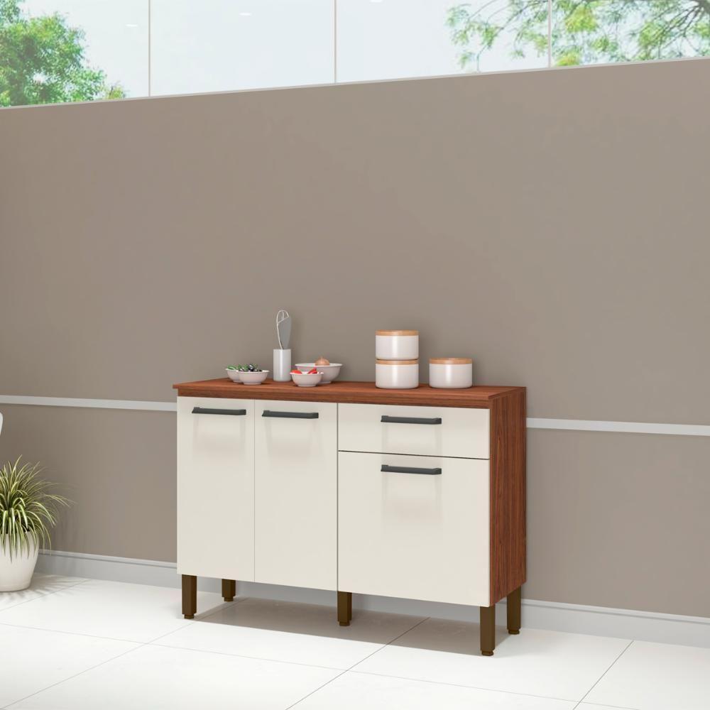 Balcão De Cozinha 120cm 3 Portas 1 Gaveta Off White - 1