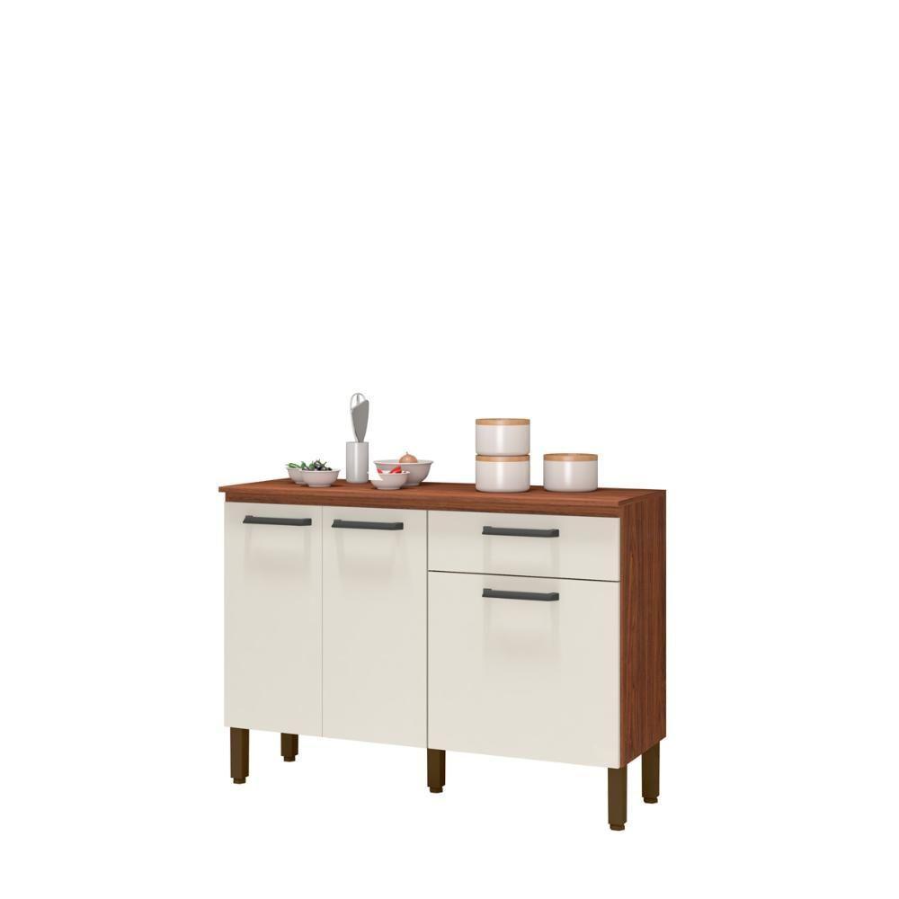 Balcão De Cozinha 120cm 3 Portas 1 Gaveta Off White - 4