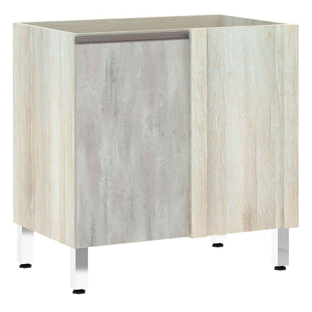 Balcão Sem Tampo Canto Reto Luciane 80cm Luci Legno Crem e Concreto - 1