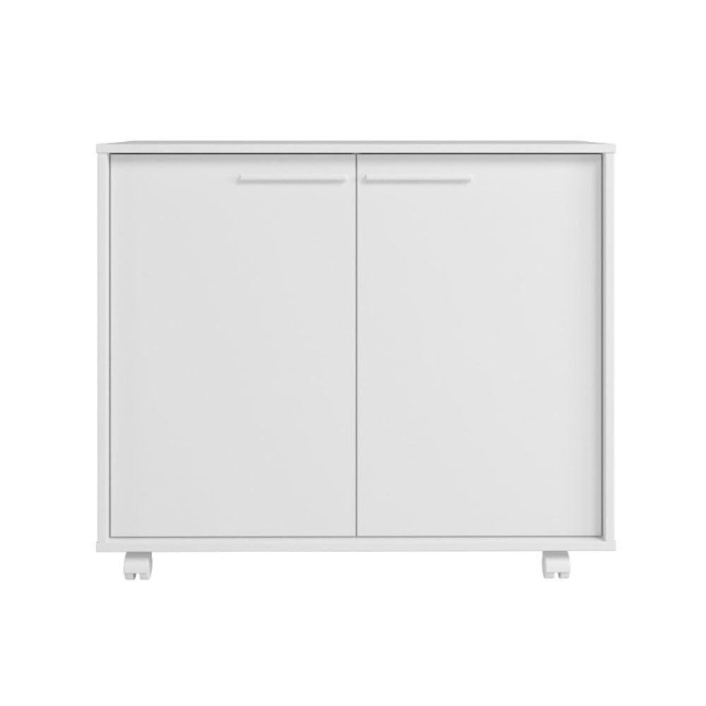 Balcão Em Mdp Com 2 Portas 2 Prateleiras E 4 Pés Com Rodízios Brv Móveis Branco - 1