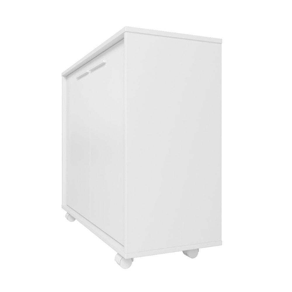 Balcão Em Mdp Com 2 Portas 2 Prateleiras E 4 Pés Com Rodízios Brv Móveis Branco - 5