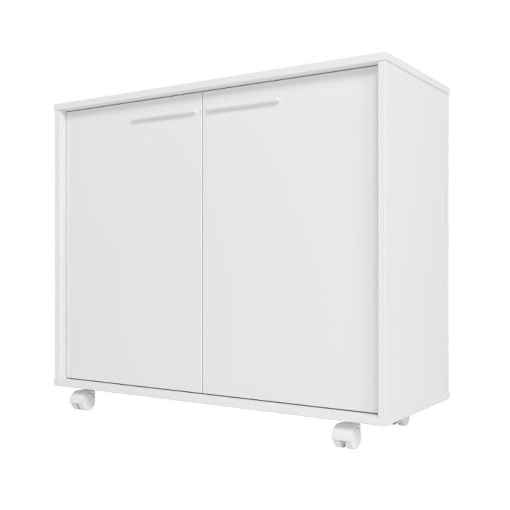 Balcão Em Mdp Com 2 Portas 2 Prateleiras E 4 Pés Com Rodízios Brv Móveis Branco - 8