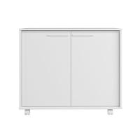 Balcão Em Mdp Com 2 Portas 2 Prateleiras E 4 Pés Com Rodízios Brv Móveis Branco - 1