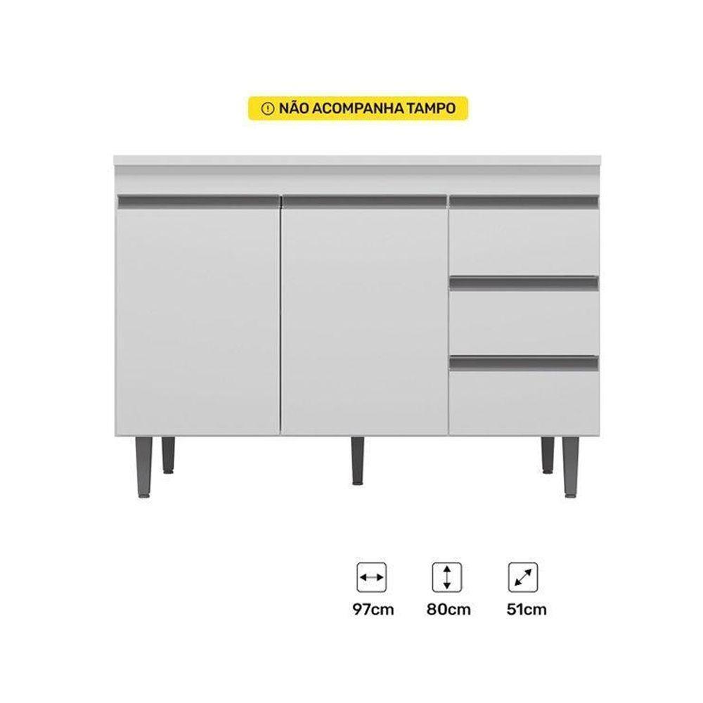 Balcão De Pia 100Cm 2 Portas 3 Gavetas Andréia Preto - 3