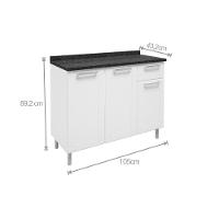 Balcão de Cozinha Modulado  Múltipla 6114 3 Portas 2 Gavetas c/Tampo Branco - Bertolini - 3