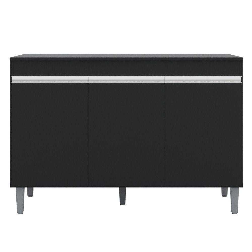 Balcão Buffet Gabinete Manu 120cm C/ Tampo 3 Portas Preto - 2