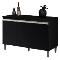 Balcão Buffet Gabinete Manu 120cm C/ Tampo 3 Portas Preto - 1