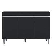 Balcão Buffet Gabinete Manu 120cm C/ Tampo 3 Portas Preto - 2