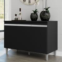 Balcão Buffet Gabinete Manu 120cm C/ Tampo 3 Portas Preto - 5