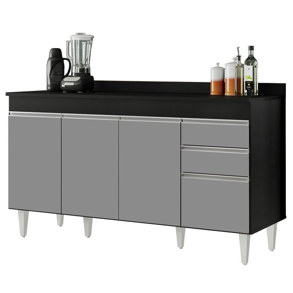 Balcão Gabinete Com Tampo 150Cm Marrocos Preto/Cinza - Lumil - 1