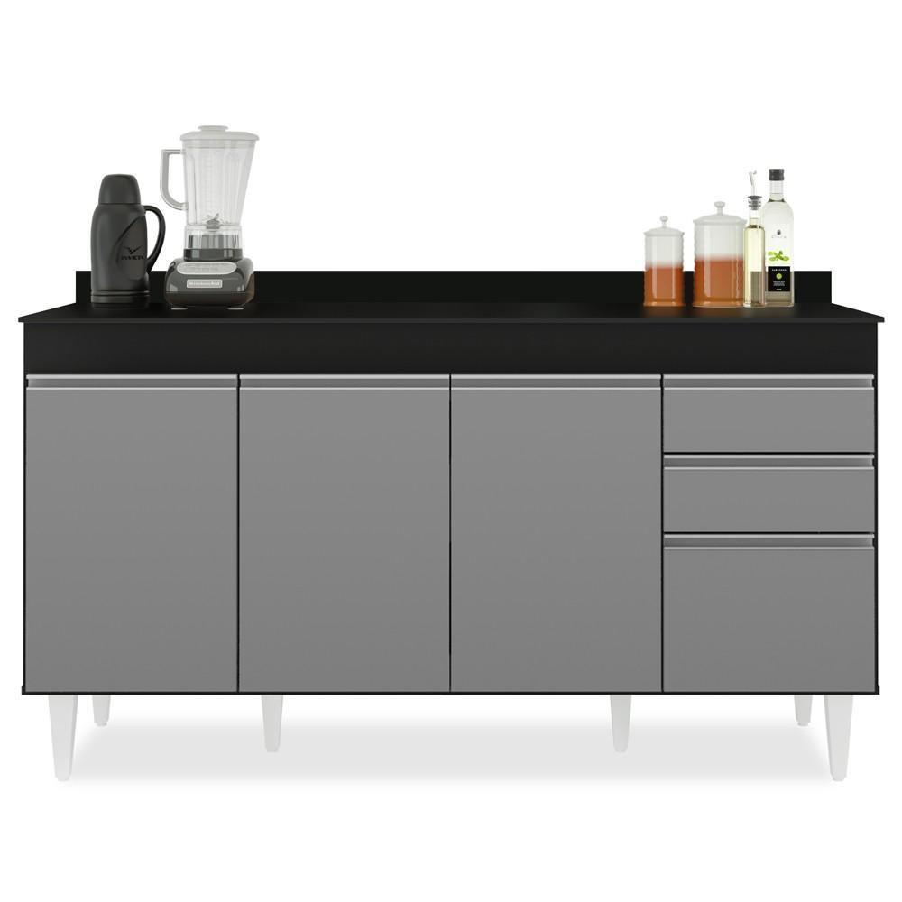 Balcão Gabinete Com Tampo 150Cm Marrocos Preto/Cinza - Lumil - 2