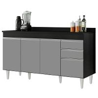 Balcão Gabinete Com Tampo 150Cm Marrocos Preto/Cinza - Lumil - 1