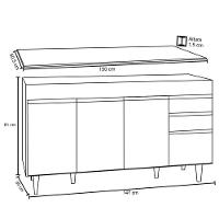 Balcão Gabinete Com Tampo 150Cm Marrocos Preto/Cinza - Lumil - 3