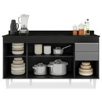 Balcão Gabinete Com Tampo 150Cm Marrocos Preto/Cinza - Lumil