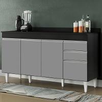 Balcão Gabinete Com Tampo 150Cm Marrocos Preto/Cinza - Lumil - 5