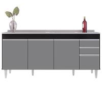 Balcão Gabinete Com Pia 180Cm Dallas Preto/Cinza - Lumil - 2