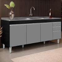 Balcão Gabinete Com Pia 180Cm Dallas Preto/Cinza - Lumil - 7