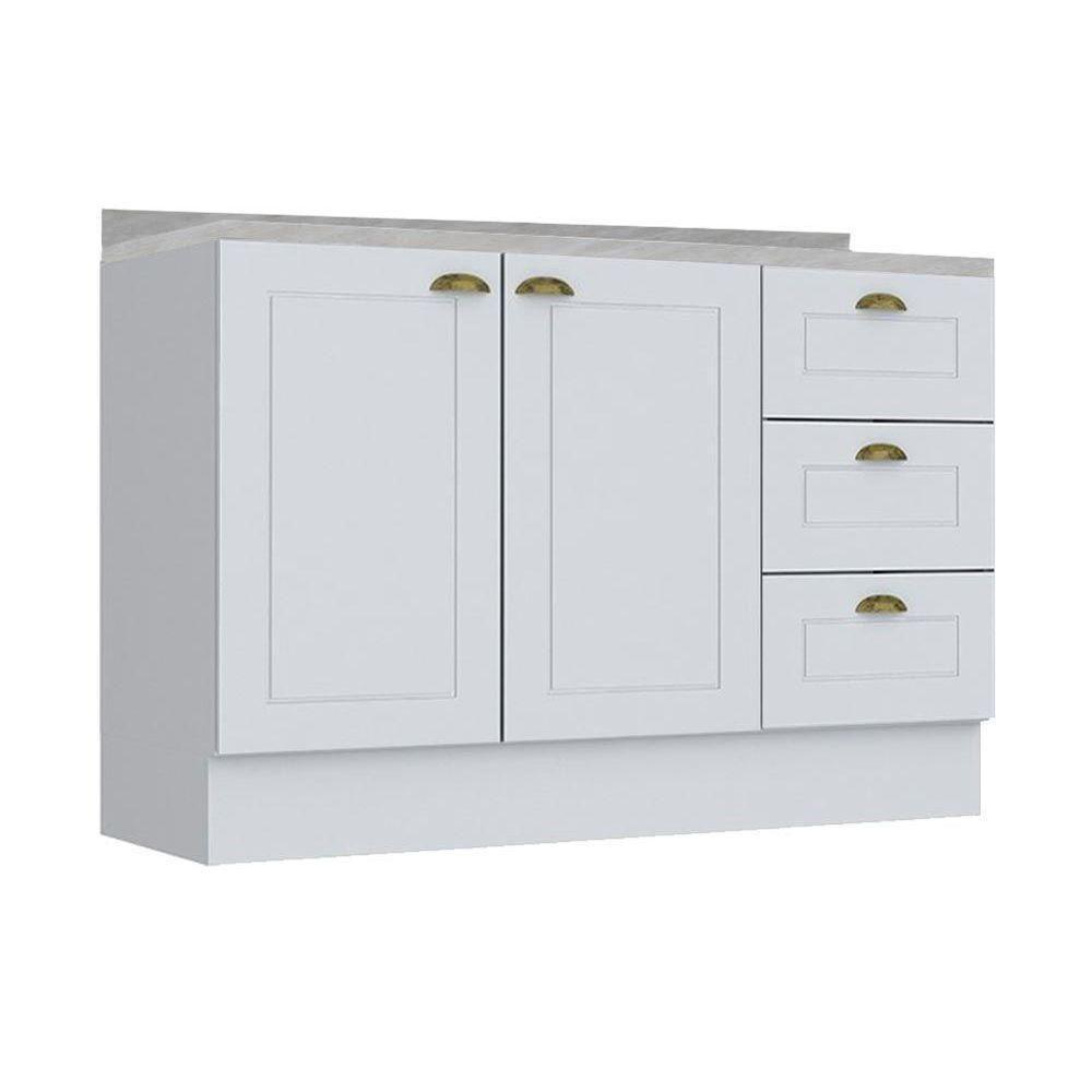 Balcão de Cozinha Americana 2 Portas e 3 Gavetas c/ Tampo Branco - Henn - 1